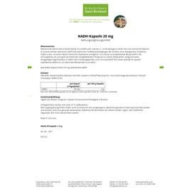 Sanct Bernhard NADH Capsules 20 mg Vitamin B3 (Niacin) 30 Capsules for 1 Month