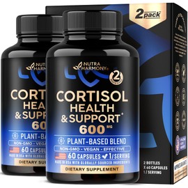 Cortisol Supplement for Women - Holy Basil | Ashwagandha | Rhodiola | L-Theanine - Plant-Based Hormone Balance - Mood, Focus & Sleep Support - Made in USA - Vegan, Non-GMO - Pack of 2, 4 Month Supply