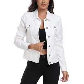 Anienaya Women's Stretch Denim Jacket Long Sleeve Basic Trendy Button Up Trucker Jean Jackets