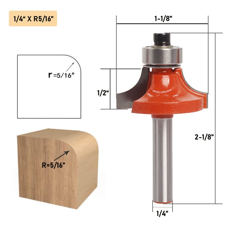 Sinoprotools 4Pcs Round Over Router Bits 1/4 Shank, Roundover Beading