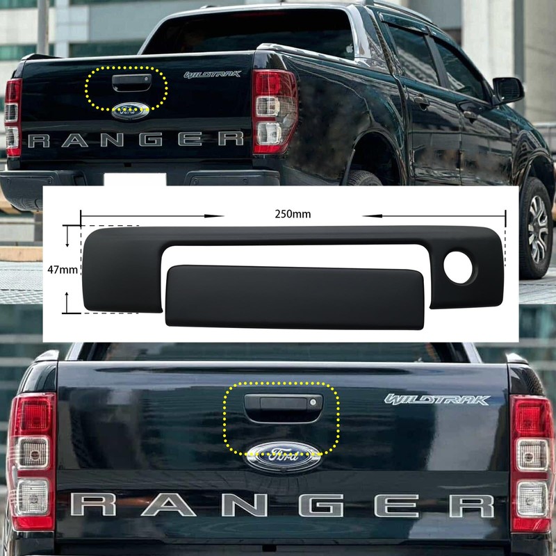 JHCHAN Tailgate Handle Cover Keyhole Matte for Ford Ranger 2012-2022
