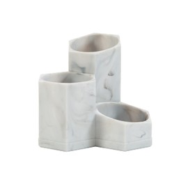Simplify 3 Compartment Pencil Brush Holder | Dimensions: 5.24" x 5.24" x 4.72" | Great for Bathroom | Vanity | Dresser | 3 Sections | Great for Q-Tips | Light Weight | Home Storage | Marble