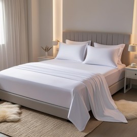 BLOOM BLENDS Luxury 100% Egyptian Cotton Bed Sheet Set - 200 Thread Count, 30cm Deep Pocket Fitted Sheet, Flat Sheet & Pillowcase(s) 50x75cm - Single, Double, King & Super King Sizes (White, Single)