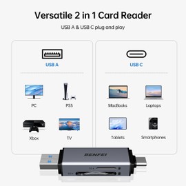 BENFEI SD Card Reader, Dual Connector USB 3.0/USB C Card Reader High Speed OTG Adapter, for SD/MMC/Micro SD/TF/SDXC/SDHC/Micro SDHC/Micro SDXC, Compatible with Android/Windows/Mac OS etc