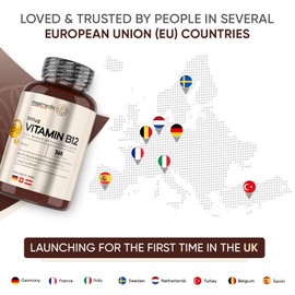 Vitamin B12 Tablets High Strength - 365 Vegan Energy Tablets (1 Year Supply) - Fatigue and Tiredness Supplements - Gluten-Free & Non-GMO Methylcobalamin B12 Supplement for Immunity - Made in The UK