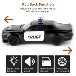 Guarsiliymi Police Car Model for Boys Age 3-12 1:22 Dodge Challenger SRT Hellcat Toy Diecast Collectible Toy with Lights and Sounds Decoration Model Car Toy Gift for Kidss 3+