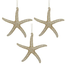 Gold Glitter Starfish 5" Ocean Beach Christmas Ornament Set of 3