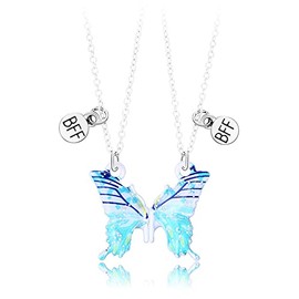 BFF Necklace for 2 Girls Magnetic Butterfly Necklaces for Best Friends Anniversary Christmas Birthday Gifts for BFF Bestie Aesthetic Matching Friendship Necklaces for Teen Girl