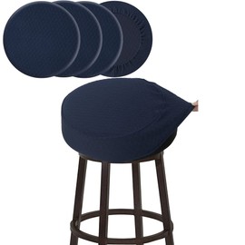 BUYUE 4 Pcs Bar Stool Covers, Luxury Fabric Dia.12-14" Round Stretchy Crease-Resistant Washable Jacquard Dustproof Stool Seat Slipcover, S-Navy Blue-Set of 4