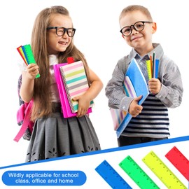 Zonon 100 Pcs 6 Inch Rulers Bulk Plastic Flexible Rulers with Inches and Centimeters Small Straight Ruler First Day of School Gift for Students Back to School Office Supplies(Bright Color, Opaque)