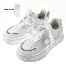 Ouligay 2 Pairs of Flat White Shoelaces 15 mm Wide Shoelaces 120 cm White Flat Shoe Laces Replacement Flat White Shoe Laces for Trainers Sports Shoes Sneakers, White