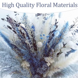 Natural Dried Pampas Grass Bouquet, Dried Flowers Pampas Grass Decor for Vase, Blue Pampas Grass Boho Home Decor Table Centerpiece, Dried Flower Arrangement for Home Wedding Decoration