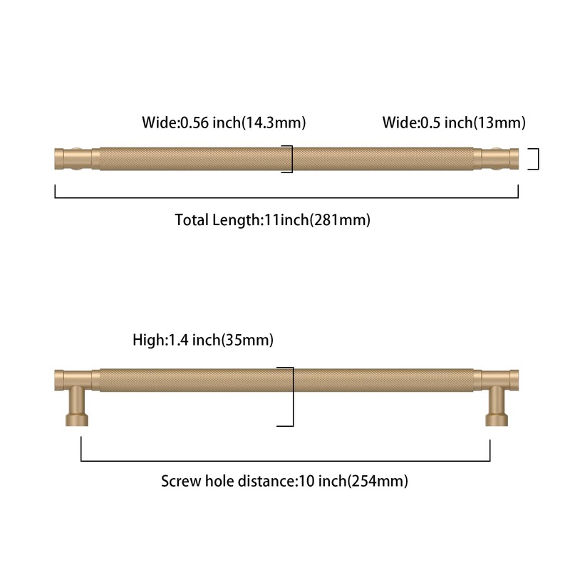 Asidrama 10 Pack 10 Inch(254mm) Champagne Gold Cabinet Pulls Knurled