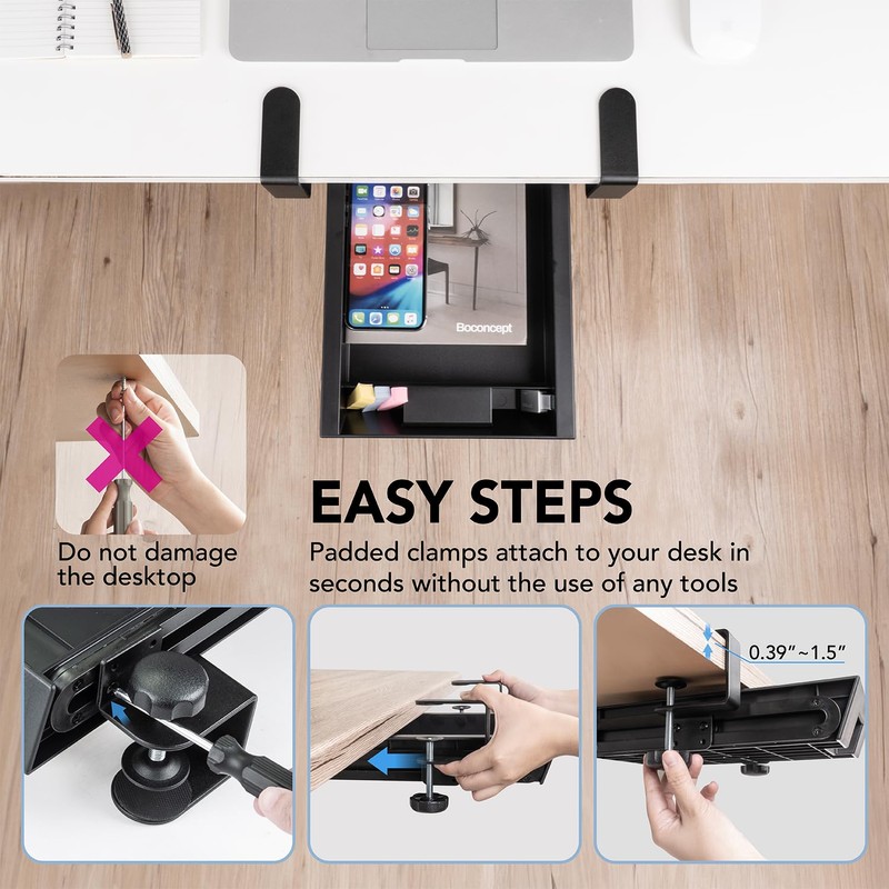 EHO Under Desk Slide-Out Storage Drawer, Small 11.7"x8.2" Pull-Out Organizer