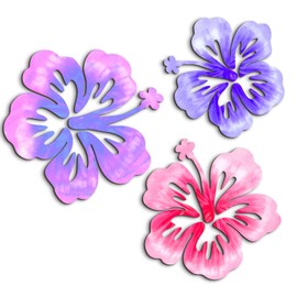 VGICH 3 Pcs Hawaiian Wood Hibiscus Wall Art Rustic Tropical Hibiscus Flower Wall Decor Vintage Tropical Plant Plaque for Home Bathroom Office