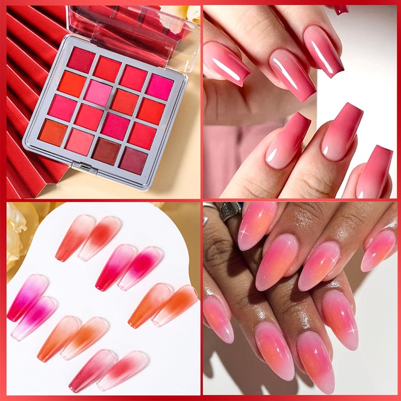 Nail Pigment Powder Set, 16 Colors Gradient Nail Glitter Powder,