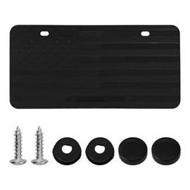 Runseaway 6 x 12 Inch American Flag License Plate, Vintage Aluminum Alloy 3D Embossed Tag, Custom Patriotic Vanity Plate, Black Front Flag License Plate with Screws Caps for Cars and Trucks