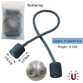 Hangtty Alzapaños magnéticos para cortinas, paquete de 4 alzapaños de cuerda de cortina azul para cortinas, alzapaños decorativos modernos
