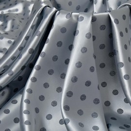 MaiMaiSuan 60’’ Wide Silver Grey Polka Dot Satin Jacquard Fabric by The Yard Soft Shiny Silky Satin Fabric for Sewing, DIY Crafts, Costumes,Decoration,Bridal Dress,5 Yards