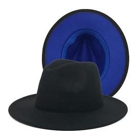 Wide Brim Fedora Hat for Men Women Classic Black Blue Panama Hat Two Tone Jazz Hat