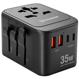 Realmade 35W PD International Travel Adapter 5-Port Type C G I A Black Gray