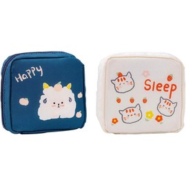 Generic Bolsa Portátil para Toallas Sanitarias de Almacenamiento de Gran Capacidad Diseño de Dibujos Animados de Tela Oxford 2 Piezas para Uso Femenino