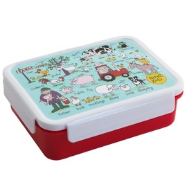Tyrrell Katz Kids Farm Printed Large Bento Lunch Box in Blue - Children's Food Container with Clip Lock Lid and 3 Inner Dividers - 18.5 x 14.5 x 6.0 cm