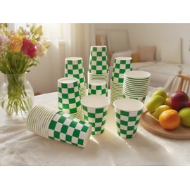 excvalues 100 Pieces 9 oz Gingham Paper Drinking Cups, Checkered Cups for Birthday Party, Hot Cold Beverage, DIY and Easter Paper Cups Picnic Decor Supplies(Green)