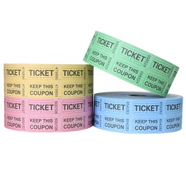 ESSENTIAL 8000 Assorted Double Raffle Tickets Rolls Set of 4 Assorted Colors Raffle Tickets Printable for Leisure, Movie Watching, Entertainment