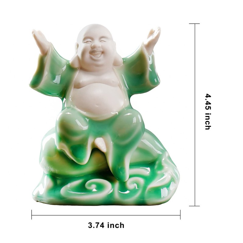 Houlu Small Green Fat Laughing Buddha Statue for Good Luck,