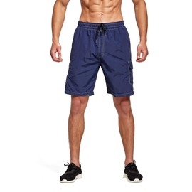 Tansozer Mens Swimming Shorts Quick Dry Swim Shorts Swimming Trunks Men Beach Shorts Waterproof Board Shorts with Pockets Surf Shorts Mesh Lining Dark Blue 2XL