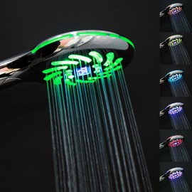 JINYOMFLY LED Shower Head with LED Lighting with 7 Colours Automatic Shower Head with Light Digital Temperature Display, 12.5 cm LED Shower Head Colour Changing, 3 Shower Modes, Hand Shower with LED