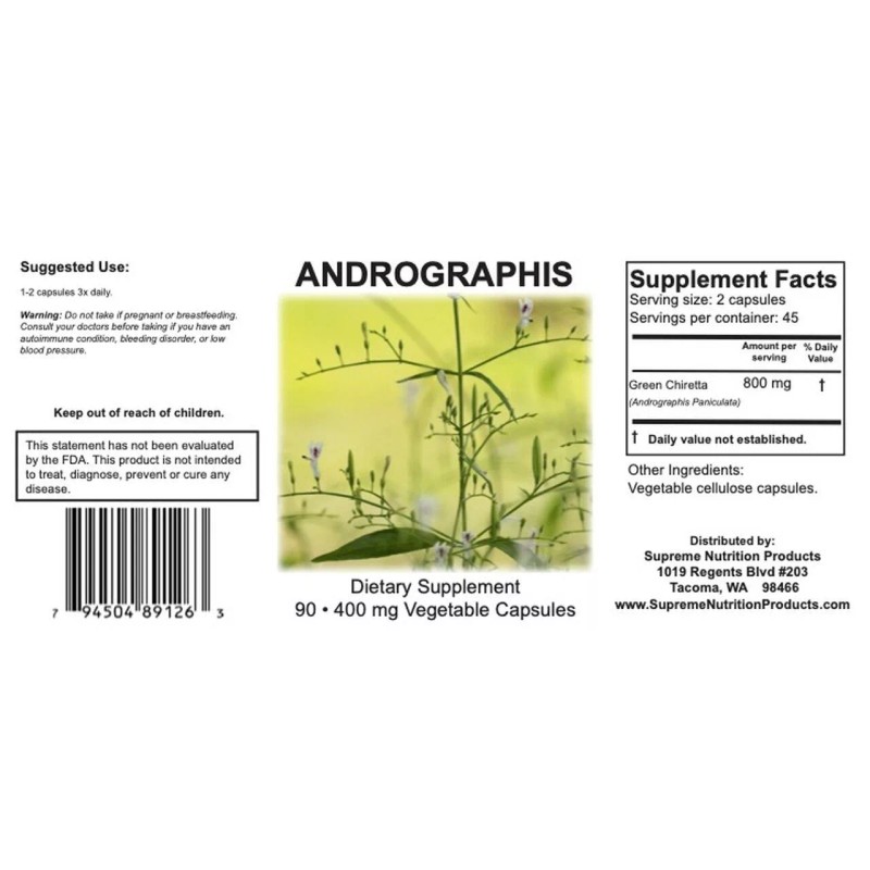 Supreme Nutrition Products Andrographis by Supreme Nutrition. Antiviral, Antibacterial, Anti-inflammatory