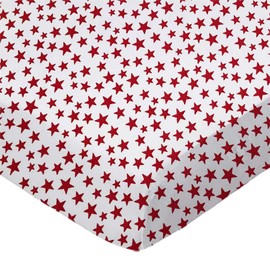 SheetWorld Baby Fitted Moses Basket Sheet 13 x 27 inches, 100% Cotton Woven Sheet, Unisex Boy Girl, Red Stars, Made in USA