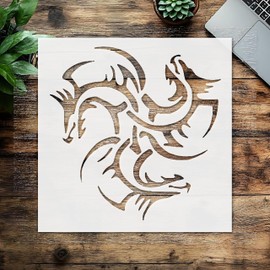 Stencil Abstract Dragon Design, Plastic Reusable, Reusable Plastic, 5.5 inchL x 5.5 inchW, for DIY Crafts and Home Decor