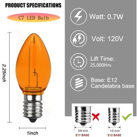 NICONIK 10 Pack Christmas Replacement Multicolour Bulbs,Outdoor Individual LED Bulbs for Events, Holiday Parties, Patios C7/E12 Candelabra Base,Shatterproof Plastic