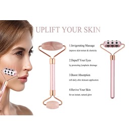 Jade Roller Germanium Roller and Gua Sha and Silicon Brush Gift Set Anti-Aging Germanium Stone Roller Natural Rose Quartz Jade Face Roller Beauty Stone Roller Improves the appearance of skin Lifts Tightens Firms and Depuffs your skin Significantly reduce