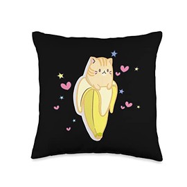 Bananya Banana Funny Cat Cute Kawaii Kitten Throw Pillow