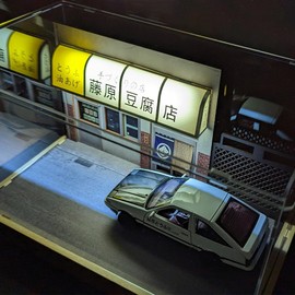 Leauktcnly 1/32 LED Takumi Background Acrylic Car Model Display Case with AE86 Diecast Car Model JDM Display Box