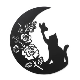 Scwhousi Metal Black Cat Wall Decor, Cat On the Moon Wall Art,Cat Catch Buttefly Wall Scuplture, Cats Lover Gifts for Christmas