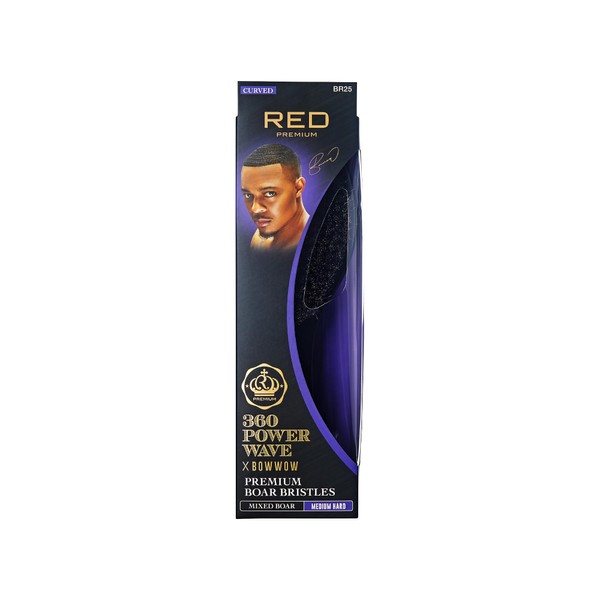 RED by KISS 360 Power Wave X Bow Wow Curved Wave Boar Brush 100% Natural Medium Hard Bristles