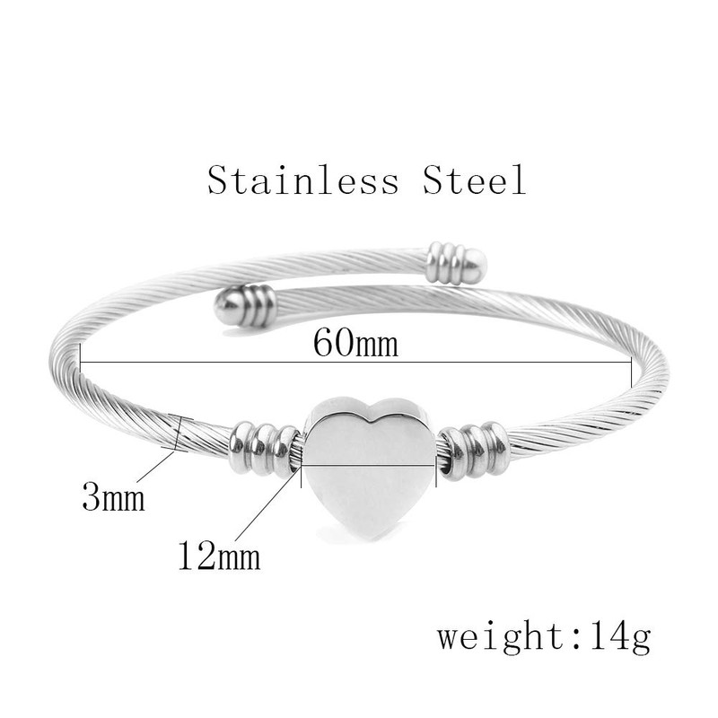 ShopINess Stainless Steel Bracelet Cable Initial Heart Letters Engraved for