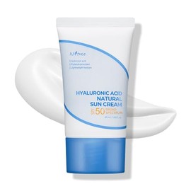 ISNTREE Crema solar natural de ácido hialurónico SPF 50, protector solar mineral, efecto de tonificación suave, crema solar diaria hidratante, amigabl
