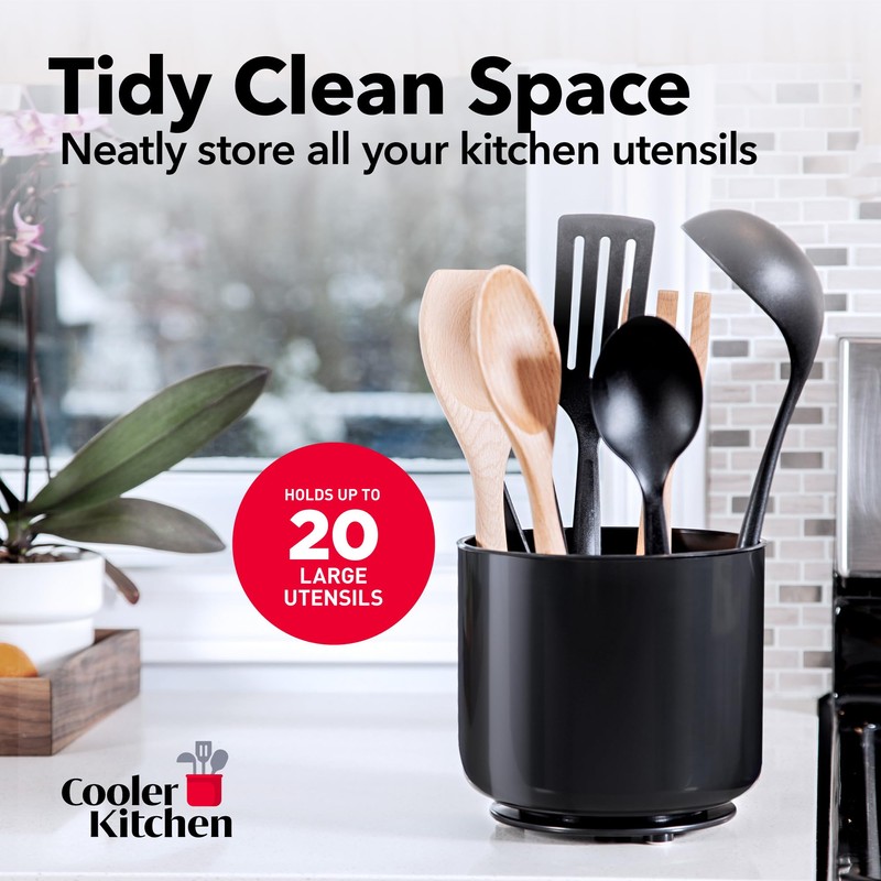 Cooler Kitchen Jumbo Extra Large Sturdy Rotating Black Utensil Holder