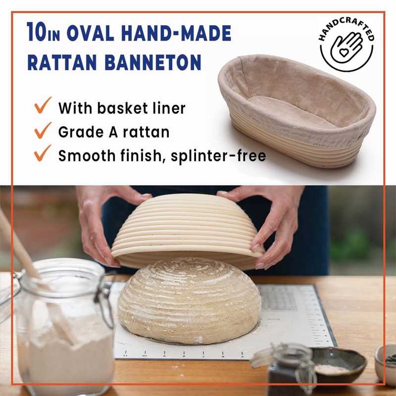 Banneton Oval 10" Sourdough Proofing Basket Set, Artisan Bread Kit,