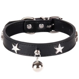 Dog Collar with Star Studs and Bell, Dog Necklace for Puppy Small Medium Large Dog Cat Collar Pet Collar Boy Girls Dog (M: 11-14 in, Black)