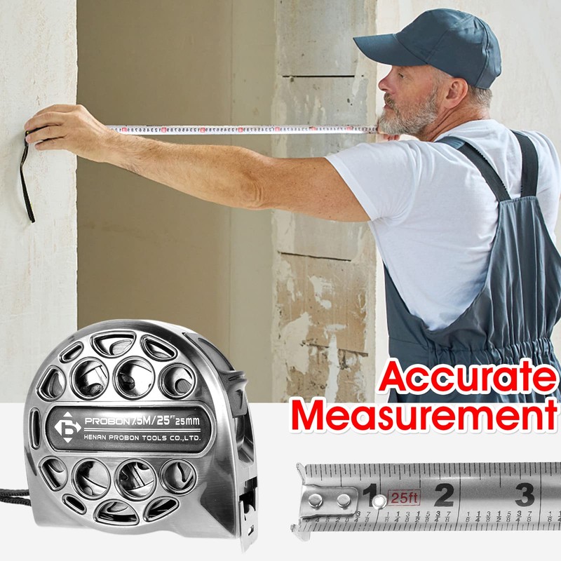 7.5M/25FT Stainless Steel Retractable Tape Measure with Double-Sided Scale, Manual
