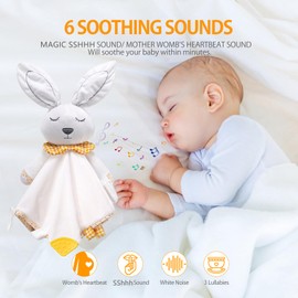 BEREST Baby Sleep Soother Bunny Lovey- White Noise and Lullaby Infant Sleeping Aid with Cry Sensor at Nap Time Routine, Awesome Newborn Gifts Plush Toddler Snuggle Toy, Rabbit Baby Blanket Pacifier