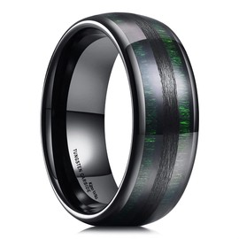 King Will Nature 8mm Mens Domed Green Wood Inlay Black Tungsten Carbide Ring Wedding Band 14