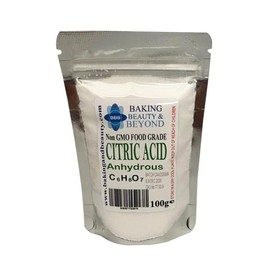 Baking Beauty and Beyond Food Grade Anhydrous Citric Acid - Non-GMO, Premium Quality Acid Perfect for BathBomb, Wine making, cleaning, descaling, Food additive, and cosmetics - 100g